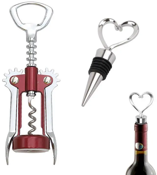 Main image of Wine Opener, Zinc Alloy Premium Wing Corkscrew Wine Bottle Opener with Wine Stopper, Multifunctional Wine Cork Opener Bottler Opener Remover for Home, Kitchen,Restaurant,Party and as Gift
