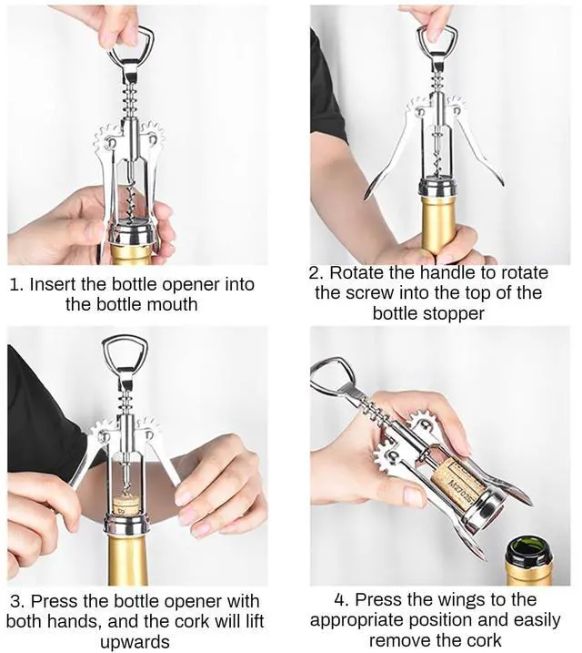 Alt view image 3 of 7 - Wine Opener, Zinc Alloy Premium Wing Corkscrew Wine Bottle Opener with Wine Stopper, Multifunctional Wine Cork Opener Bottler Opener Remover for Home, Kitchen,Restaurant,Party and as Gift