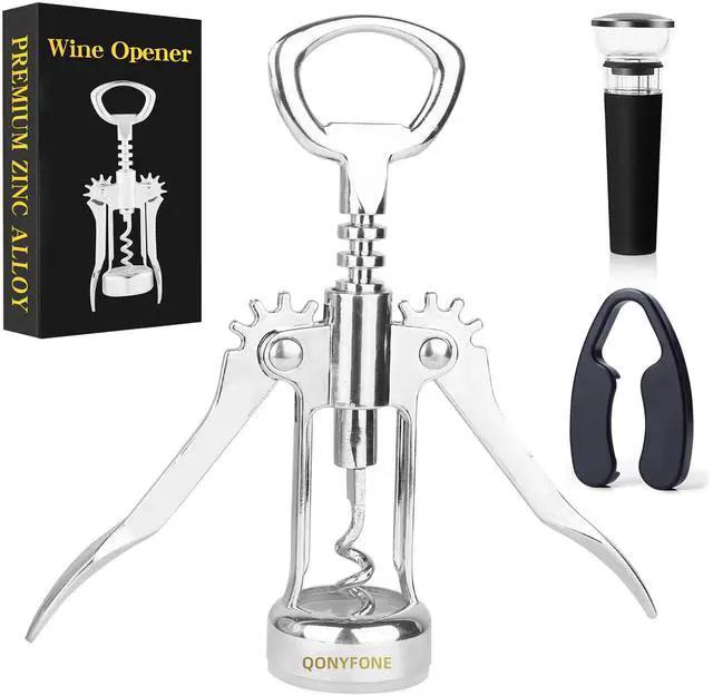Main image of Wing Corkscrew Wine Opener, Premium Zinc Alloy Manual Bottle Opener, Heavy Duty Multifunctional Tool for Kitchen, Bar, Restaurant & Waiters, Gift Set (Silver)