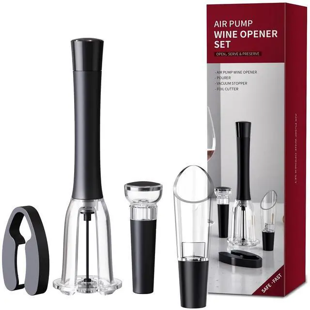 Main image of Wine Opener Set, Air Pressure Pump Bottle Opener with Foil Cutter, Aerator Pourer, Vacuum Stopper(4PCS), Simple Cork Remover, Efficient Corkscrew Bottle Opener, Great for Wine Lovers