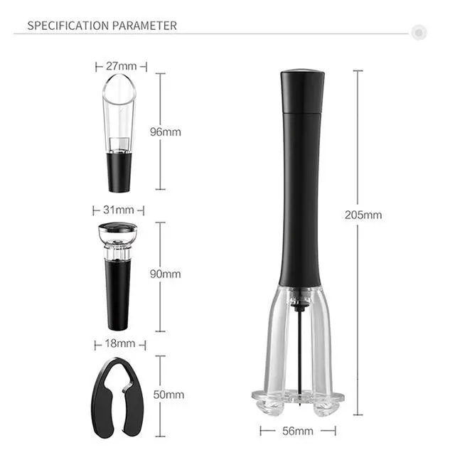 Alt view image 3 of 6 - Wine Opener Set, Air Pressure Pump Bottle Opener with Foil Cutter, Aerator Pourer, Vacuum Stopper(4PCS), Simple Cork Remover, Efficient Corkscrew Bottle Opener, Great for Wine Lovers