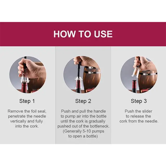 Alt view image 2 of 6 - Wine Opener Set, Air Pressure Pump Bottle Opener with Foil Cutter, Aerator Pourer, Vacuum Stopper(4PCS), Simple Cork Remover, Efficient Corkscrew Bottle Opener, Great for Wine Lovers