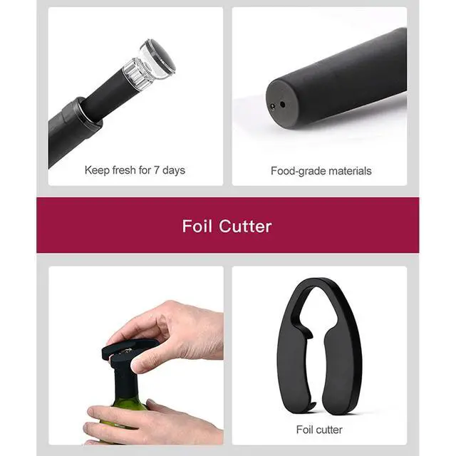 Alt view image 4 of 6 - Wine Opener Set, Air Pressure Pump Bottle Opener with Foil Cutter, Aerator Pourer, Vacuum Stopper(4PCS), Simple Cork Remover, Efficient Corkscrew Bottle Opener, Great for Wine Lovers