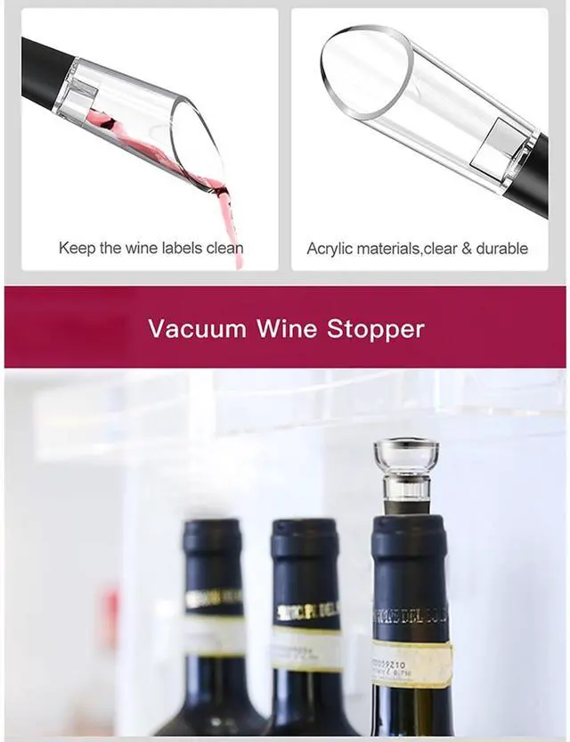 Alt view image 5 of 6 - Wine Opener Set, Air Pressure Pump Bottle Opener with Foil Cutter, Aerator Pourer, Vacuum Stopper(4PCS), Simple Cork Remover, Efficient Corkscrew Bottle Opener, Great for Wine Lovers