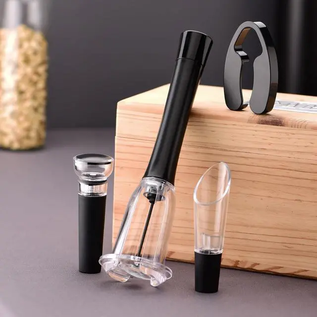 Alt view image 6 of 6 - Wine Opener Set, Air Pressure Pump Bottle Opener with Foil Cutter, Aerator Pourer, Vacuum Stopper(4PCS), Simple Cork Remover, Efficient Corkscrew Bottle Opener, Great for Wine Lovers