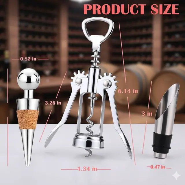 Alt view image 2 of 7 - Wine Opener Gift Set-Wing Corkscrew, Foil Cutter, Pourer and Wine Bottle Stopper Accessories Kit for Wine Lovers