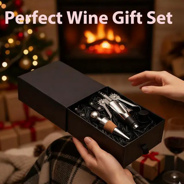 Alt view image 5 of 7 - Wine Opener Gift Set-Wing Corkscrew, Foil Cutter, Pourer and Wine Bottle Stopper Accessories Kit for Wine Lovers