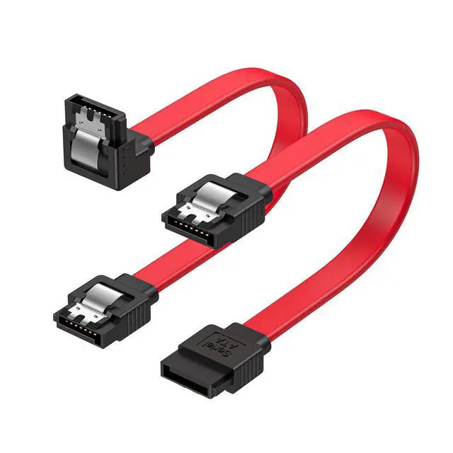 Main image of SATA III Cable,8-Inch/0.6FT SATA III 6.0 Gbps 7pin Female to Downward Right Angle + Straight Female Data Cable with Locking Latch, Support for 2.5'' SSD,3.5''HDD Drive, Red