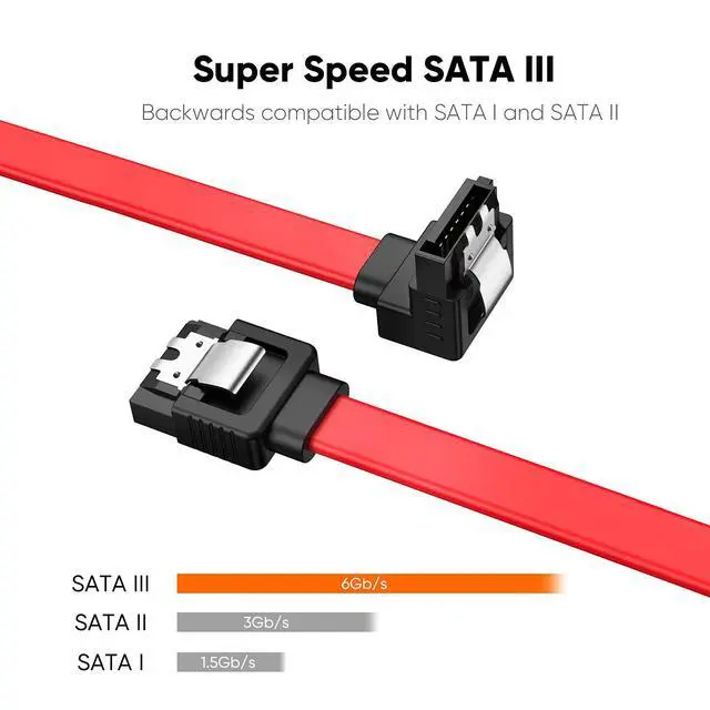 Alt view image 2 of 6 - SATA III Cable,8-Inch/0.6FT SATA III 6.0 Gbps 7pin Female to Downward Right Angle + Straight Female Data Cable with Locking Latch, Support for 2.5'' SSD,3.5''HDD Drive, Red