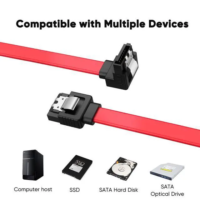 Alt view image 6 of 6 - SATA III Cable,8-Inch/0.6FT SATA III 6.0 Gbps 7pin Female to Downward Right Angle + Straight Female Data Cable with Locking Latch, Support for 2.5'' SSD,3.5''HDD Drive, Red