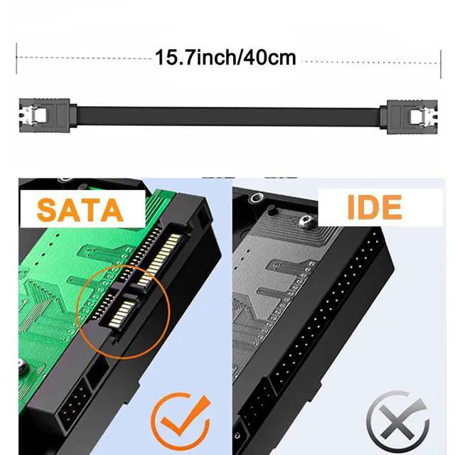 Alt view image 2 of 7 - 15.7" 3 Pack SATA Data Cable 6Gbps Straight HDD SDD Data Cable with Locking Latch Compatible for SATA HDD, SSD, CD Driver, CD Writer - Black