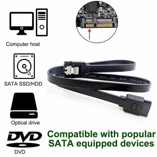 Alt view image 3 of 7 - 15.7" 3 Pack SATA Data Cable 6Gbps Straight HDD SDD Data Cable with Locking Latch Compatible for SATA HDD, SSD, CD Driver, CD Writer - Black