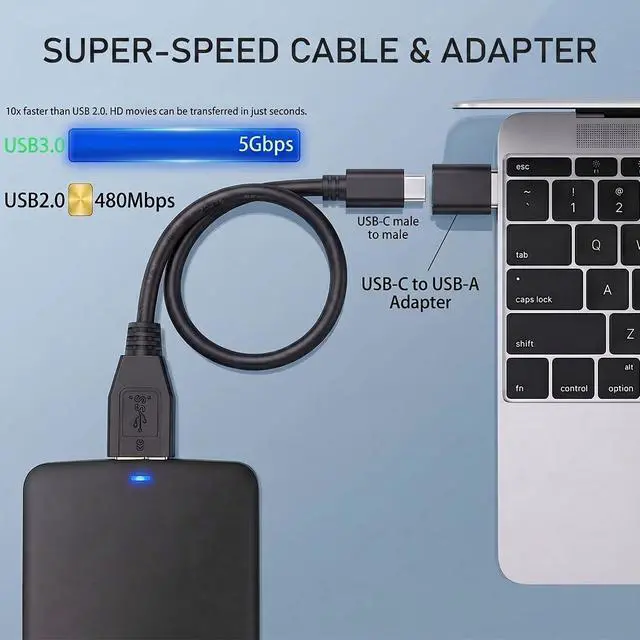 Alt view image 4 of 6 - External Hard Drive Cable 1.6FT,Micro B 3.0 to USB C/A