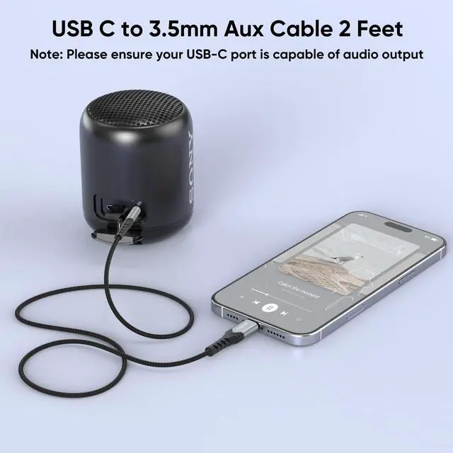 Alt view image 2 of 7 - USB C to Aux Cable 2FT, Short USB Type C to 3.5mm Audio Auxiliary Cord, USB-C Male to Aux Male 1/8 Jack Adapter Braided for iPhone 17/16/15, Galaxy S25-S21, Pixel, iPad, Car Stereo, Amplifier, Sound