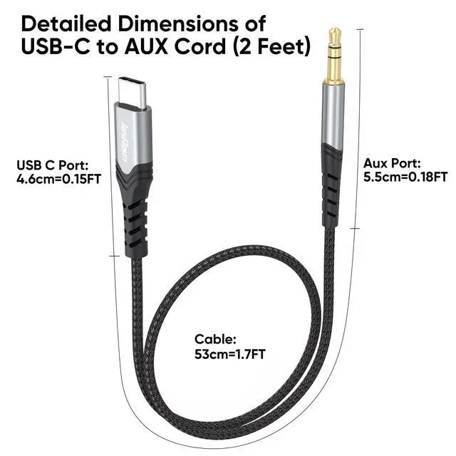 Alt view image 6 of 7 - USB C to Aux Cable 2FT, Short USB Type C to 3.5mm Audio Auxiliary Cord, USB-C Male to Aux Male 1/8 Jack Adapter Braided for iPhone 17/16/15, Galaxy S25-S21, Pixel, iPad, Car Stereo, Amplifier, Sound