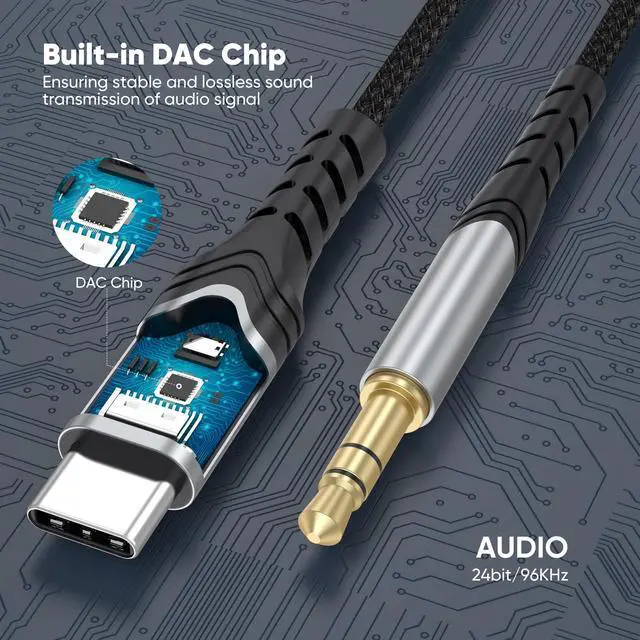 Alt view image 4 of 7 - USB C to Aux Cable 2FT, Short USB Type C to 3.5mm Audio Auxiliary Cord, USB-C Male to Aux Male 1/8 Jack Adapter Braided for iPhone 17/16/15, Galaxy S25-S21, Pixel, iPad, Car Stereo, Amplifier, Sound