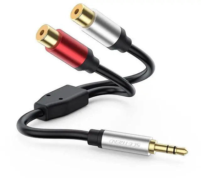 Main image of Aux to 2 RCA Cable 1ft, RCA Female to 3.5mm Male Cable Gold Plated 1/8 Jack Stereo Audio Converter Compatible with Stereo Speaker, HiFi Stereo System, Tablets, MP3