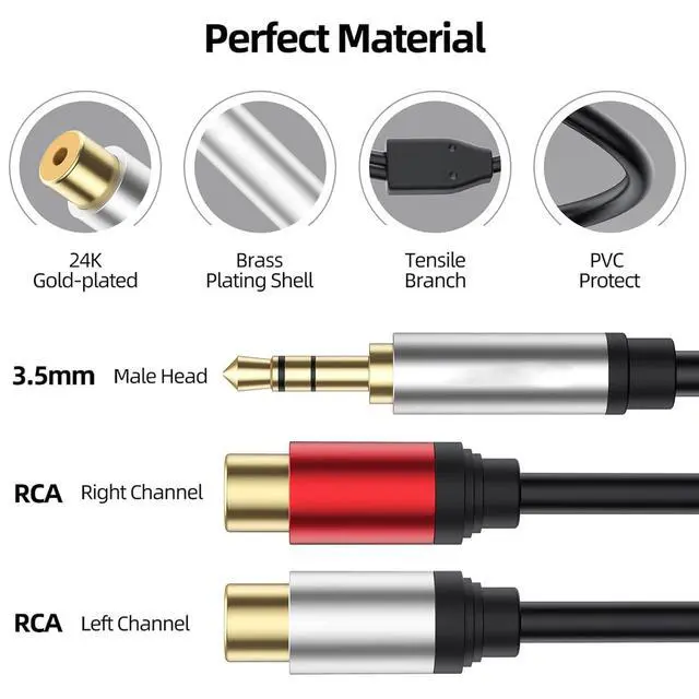 Alt view image 2 of 7 - Aux to 2 RCA Cable 1ft, RCA Female to 3.5mm Male Cable Gold Plated 1/8 Jack Stereo Audio Converter Compatible with Stereo Speaker, HiFi Stereo System, Tablets, MP3