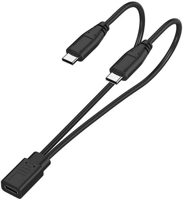 Main image of 2-in-1 USB C Splitter Charge Cable, USB-C Female to 2 Type-C Male 1 in 2 Out Charging Cord, 1ft Short Charger Wire