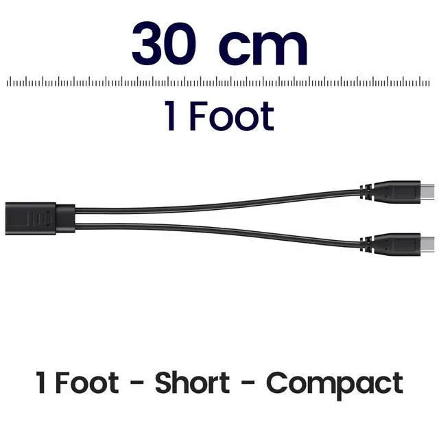 Alt view image 7 of 7 - 2-in-1 USB C Splitter Charge Cable, USB-C Female to 2 Type-C Male 1 in 2 Out Charging Cord, 1ft Short Charger Wire