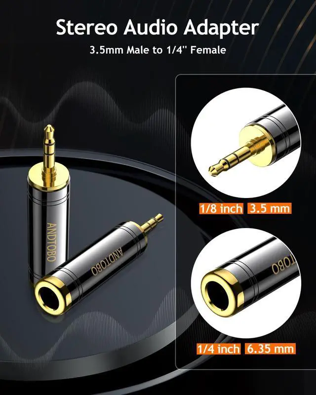 Alt view image 2 of 7 - 1/4'' to 3.5 mm Stereo Pure Copper Headphone Adapter, 3.5 mm(1/8'') Plug Male to 6.35 mm (1/4'') Jack Female Stereo Adapter for Headphone, Amp Adapter, Black 2-Pack
