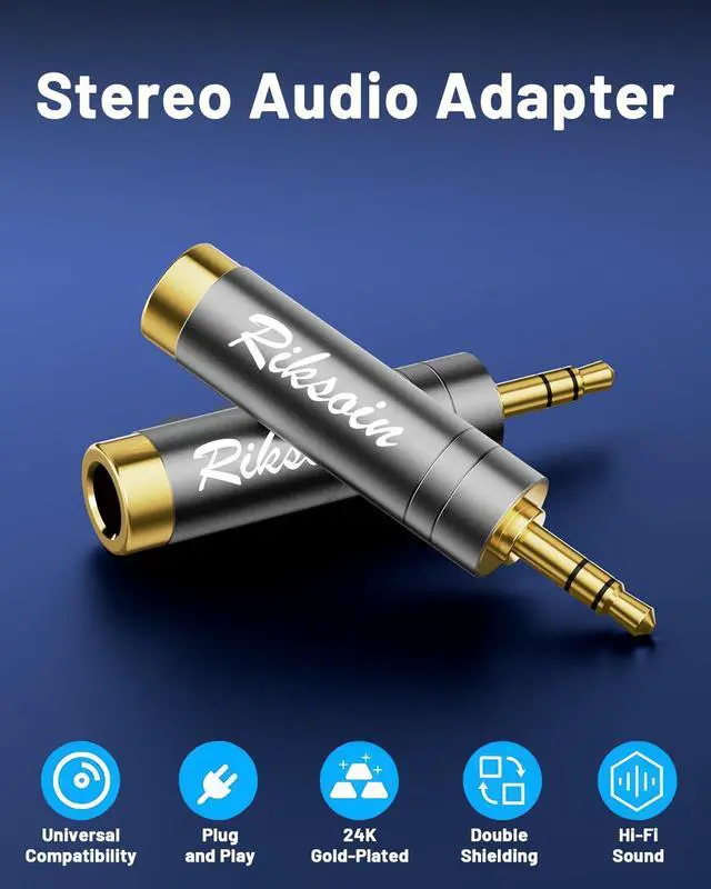 Alt view image 2 of 7 - 1/4'' to 3.5mm Stereo Pure Copper Headphone Adapter,3.5mm(1/8'') Plug Male to 6.35mm (1/4'') Jack Female Stereo Adapte for Headphone, Amp, Adapte,4-Pack