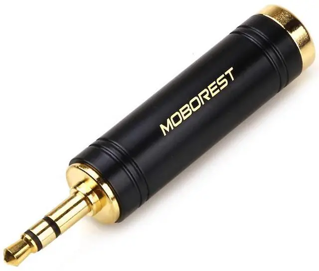 Main image of 3.5mm to 1/4'' Stereo Audio Adapter, 1/8'' (3.5mm) Male Plug to 1/4'' (6.35mm) Jack Female Headphone Adapter, Pure Copper Gold-Plated Connector for Amp, Guitar, Piano, Home Theater - Black