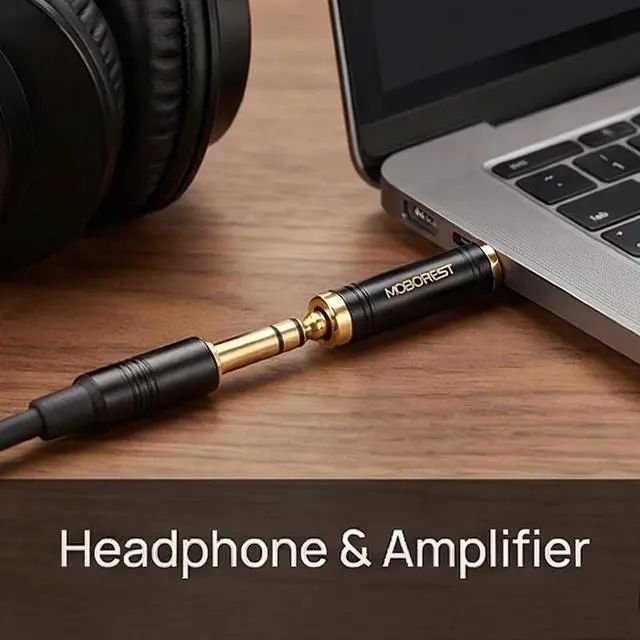 Alt view image 5 of 7 - 3.5mm to 1/4'' Stereo Audio Adapter, 1/8'' (3.5mm) Male Plug to 1/4'' (6.35mm) Jack Female Headphone Adapter, Pure Copper Gold-Plated Connector for Amp, Guitar, Piano, Home Theater - Black