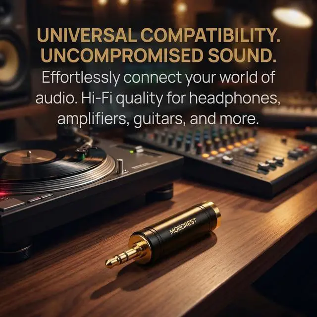 Alt view image 2 of 7 - 3.5mm to 1/4'' Stereo Audio Adapter, 1/8'' (3.5mm) Male Plug to 1/4'' (6.35mm) Jack Female Headphone Adapter, Pure Copper Gold-Plated Connector for Amp, Guitar, Piano, Home Theater - Black