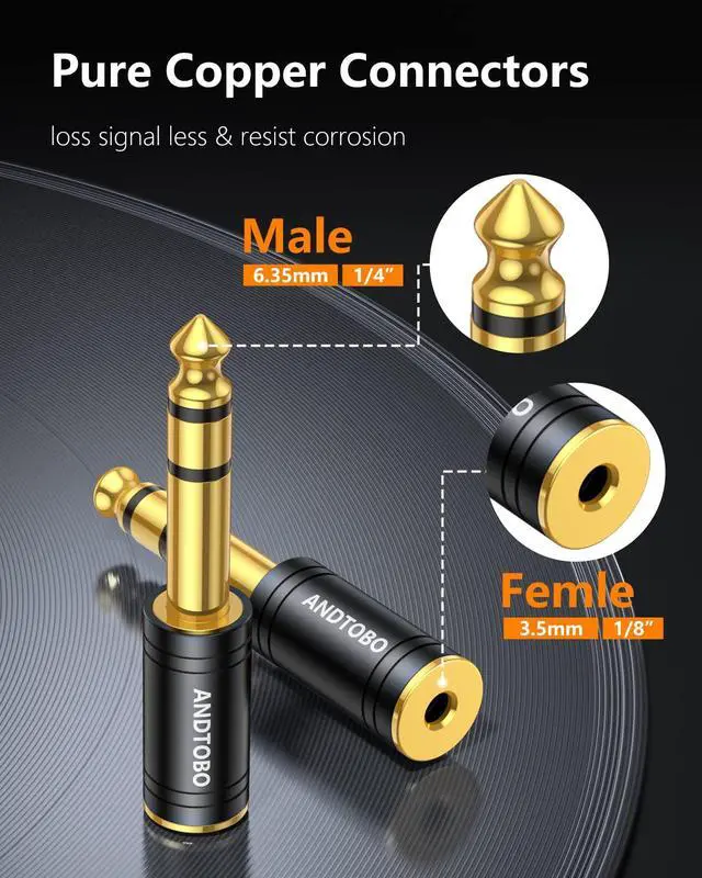 Alt view image 4 of 7 - 1/4''(6.35mm) Male to 1/8'' (3.5mm) Female Stereo Audio Jack Pure Copper Adapter for Headphone, Amp, 1 Pack-Black