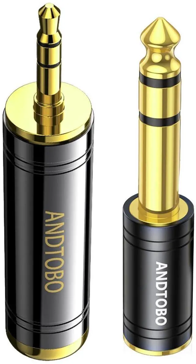 Main image of 1/4 inch to 3.5mm and 3.5mm (1/8'') Plug Male to 6.35mm (1/4'') Jack Female Stereo Pure Copper Headphone Adapter for Amp Guitar, Piano, etc- 2 Pack, Black