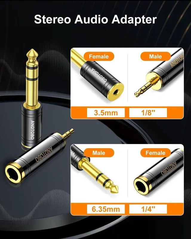 Alt view image 2 of 7 - 1/4 inch to 3.5mm and 3.5mm (1/8'') Plug Male to 6.35mm (1/4'') Jack Female Stereo Pure Copper Headphone Adapter for Amp Guitar, Piano, etc- 2 Pack, Black