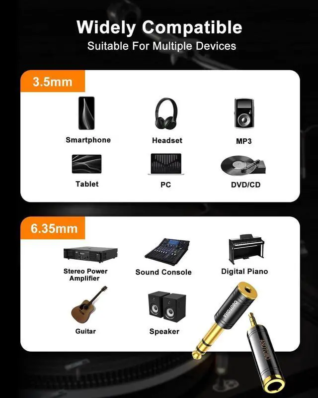 Alt view image 5 of 7 - 1/4 inch to 3.5mm and 3.5mm (1/8'') Plug Male to 6.35mm (1/4'') Jack Female Stereo Pure Copper Headphone Adapter for Amp Guitar, Piano, etc- 2 Pack, Black