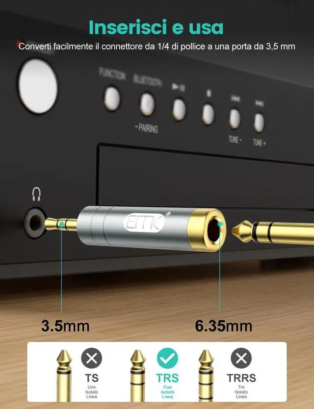 Alt view image 2 of 7 - 1/4'' to 3.5 mm Stereo Pure Copper Headphone Adapter, 3.5 mm(1/8'') Plug Male to 6.35 mm (1/4'') Jack Female Stereo Adapter for Headphone, Amp Adapter, Black 2-Pack