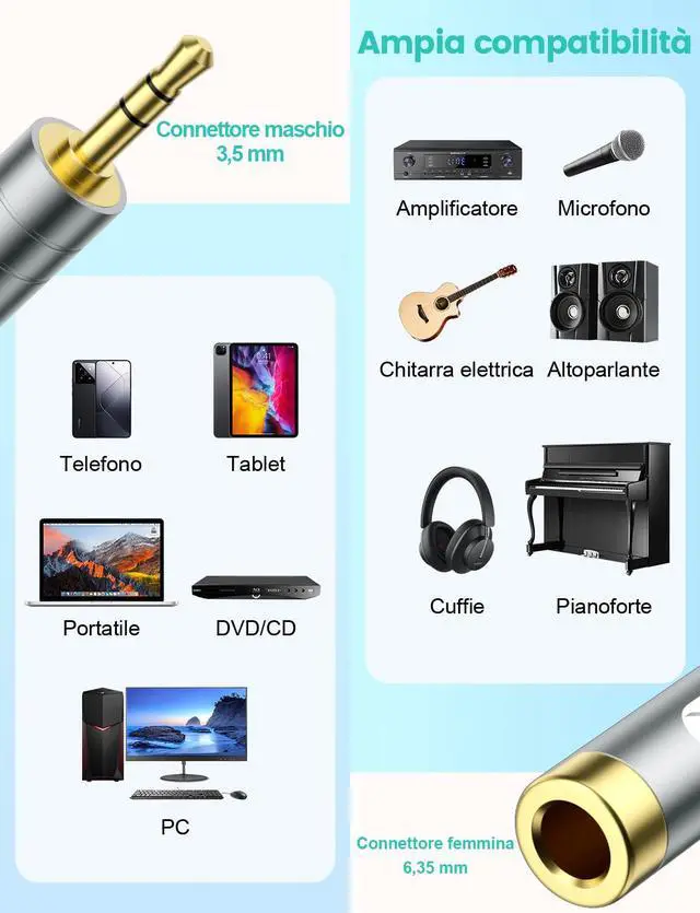 Alt view image 6 of 7 - 1/4'' to 3.5 mm Stereo Pure Copper Headphone Adapter, 3.5 mm(1/8'') Plug Male to 6.35 mm (1/4'') Jack Female Stereo Adapter for Headphone, Amp Adapter, Black 2-Pack