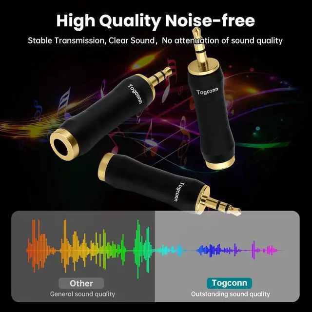 Alt view image 4 of 5 - 1/8 Inch to 1/4 Inch Adapter 2 Pack, 3.5mm TRS Stereo Male to 6.35mm Quarter Inch Female Jack Plug Gold-Plated Pure Copper Audio Converter Connector Premium Quality Series