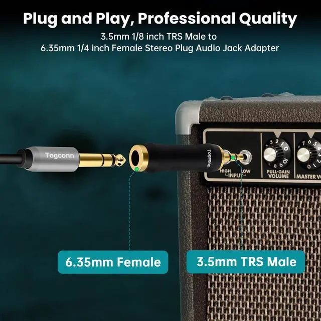 Alt view image 3 of 5 - 1/8 Inch to 1/4 Inch Adapter 2 Pack, 3.5mm TRS Stereo Male to 6.35mm Quarter Inch Female Jack Plug Gold-Plated Pure Copper Audio Converter Connector Premium Quality Series