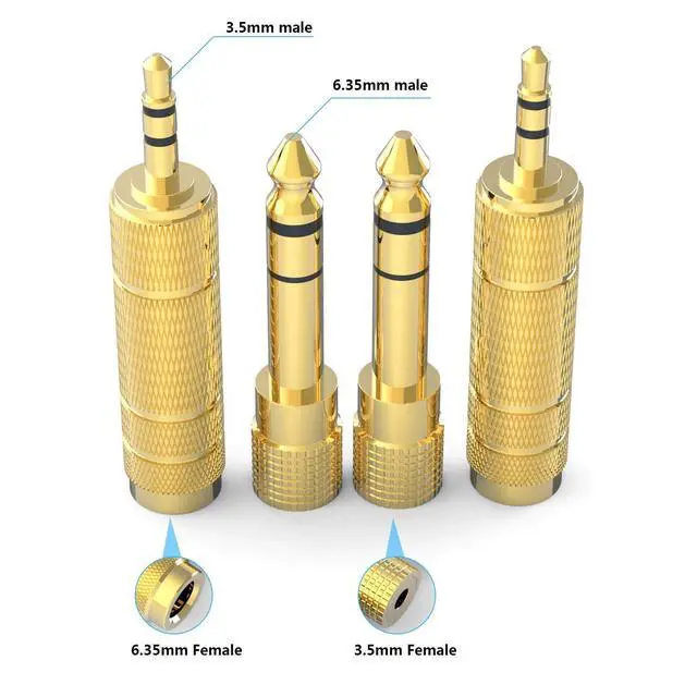 Alt view image 2 of 6 - Headphone Adapter 6.35mm (1/4 Inch) Male to 3.5mm (1/8 Inch) Female and 3.5 mm Male Plug to 6.35 mm Female Jack, Audio Stereo TRS Converter Adapters (4 -Pack Gold Plated)