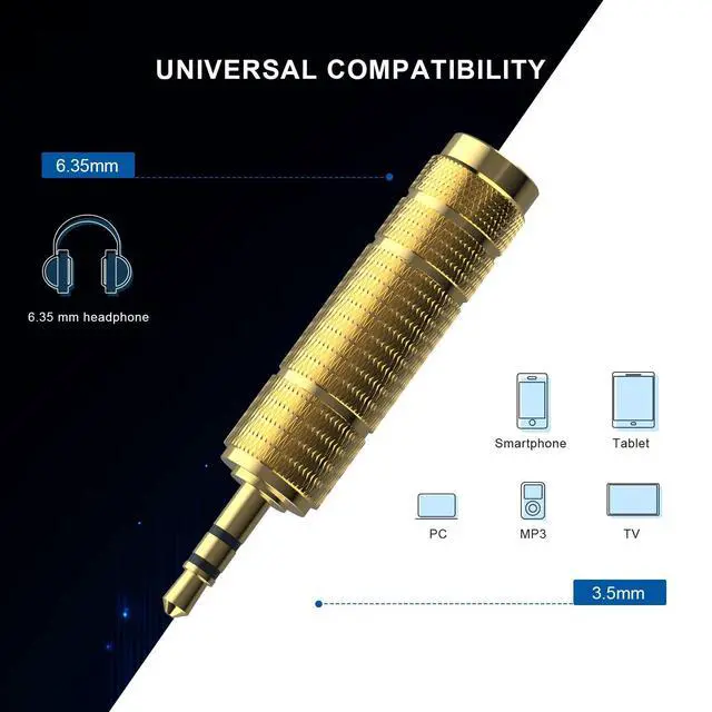 Alt view image 3 of 6 - Headphone Adapter 6.35mm (1/4 Inch) Male to 3.5mm (1/8 Inch) Female and 3.5 mm Male Plug to 6.35 mm Female Jack, Audio Stereo TRS Converter Adapters (4 -Pack Gold Plated)