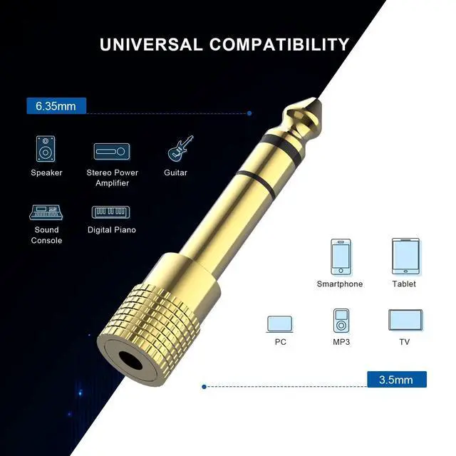 Alt view image 5 of 6 - Headphone Adapter 6.35mm (1/4 Inch) Male to 3.5mm (1/8 Inch) Female and 3.5 mm Male Plug to 6.35 mm Female Jack, Audio Stereo TRS Converter Adapters (4 -Pack Gold Plated)