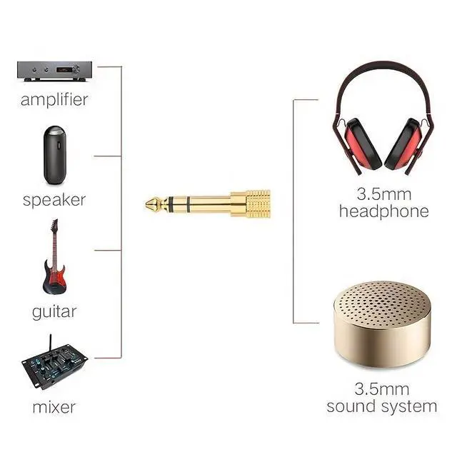 Alt view image 2 of 7 - 6.35mm 1/4 Male to 3.5mm 1/8 Female Stereo Headphone Adapter 4 Pack Audio Jack Plug Gold Plated for Speaker Headphone Guitar Digital Piano Amp Adapte