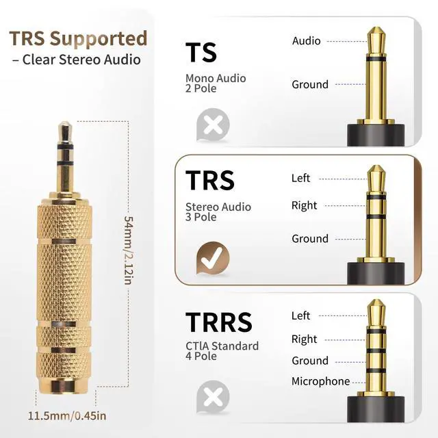 Alt view image 5 of 7 - 3.5mm Male to 6.35mm Female Stereo Headphone Adapter, 1/8 to 1/4 Audio Jack Converter for Headphones, Guitar Amp, Speaker, Mixer, 2 Pack