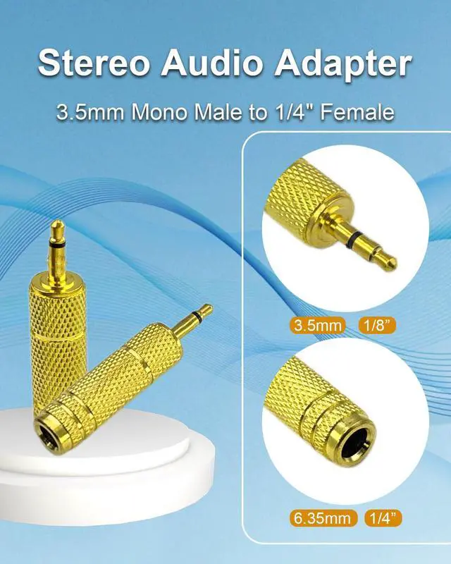 Alt view image 2 of 7 - 3.5mm to 1/4'' Gold-Plated Pure Copper Adapter Connector, 1/4 Female to 1/8 Mono Male Jack Audio Adapter Stereo Connector for Headphone for Amp Adapter, Gold, 4pcs