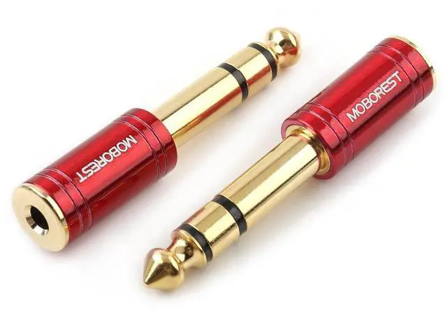 Main image of 1/4 to 1/8 Headphone Adapter 2-Pack 6.35mm Male to 3.5mm Female Stereo Audio Jack Converter, Pure Copper Gold Plated for Guitar Amp, Mixer, Speaker, Piano, Headphones -2RED