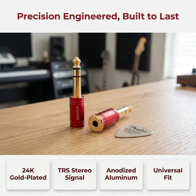 Alt view image 2 of 7 - 1/4 to 1/8 Headphone Adapter 2-Pack 6.35mm Male to 3.5mm Female Stereo Audio Jack Converter, Pure Copper Gold Plated for Guitar Amp, Mixer, Speaker, Piano, Headphones -2RED