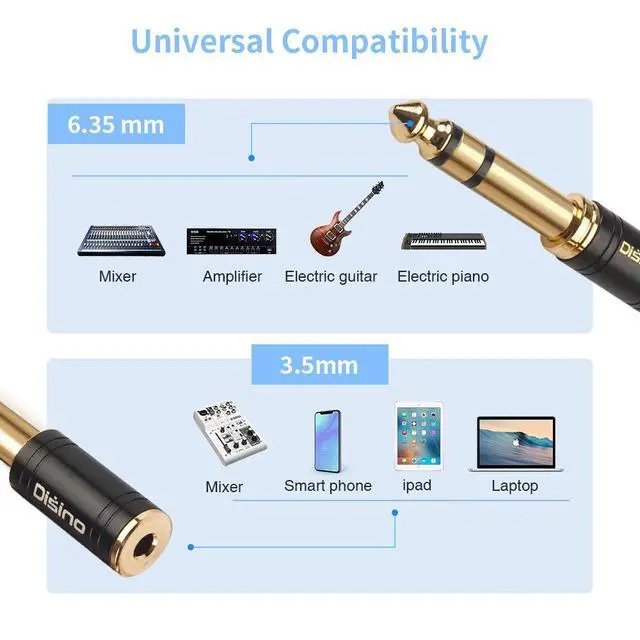 Alt view image 5 of 7 - 1/4" to 3.5mm Stereo Headphones Adapter, New Upgrade Gold-Plated Pure Copper Mini Jack 1/8'' Female to 1/4'' Male Jack Plug Stereo Adapter for Headphone, Amp Adapte, Black - 1 Pack