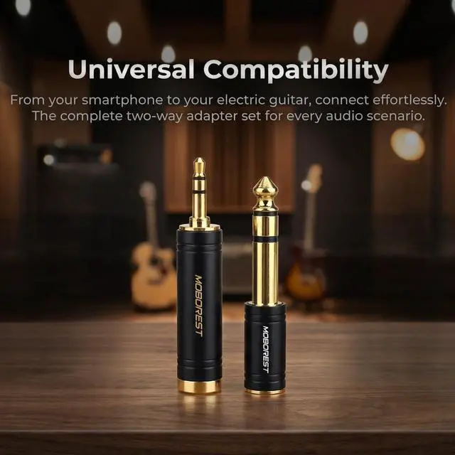 Alt view image 2 of 7 - 3.5mm to 1/4 (6.35mm) Stereo Pure Copper Audio Adapter, 1/8 Inch to 1/4 Inch Stereo Converter for Headphones and Amplifiers, Stylish Black 2-Pack