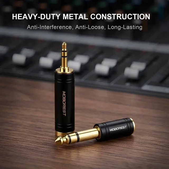 Alt view image 3 of 7 - 3.5mm to 1/4 (6.35mm) Stereo Pure Copper Audio Adapter, 1/8 Inch to 1/4 Inch Stereo Converter for Headphones and Amplifiers, Stylish Black 2-Pack