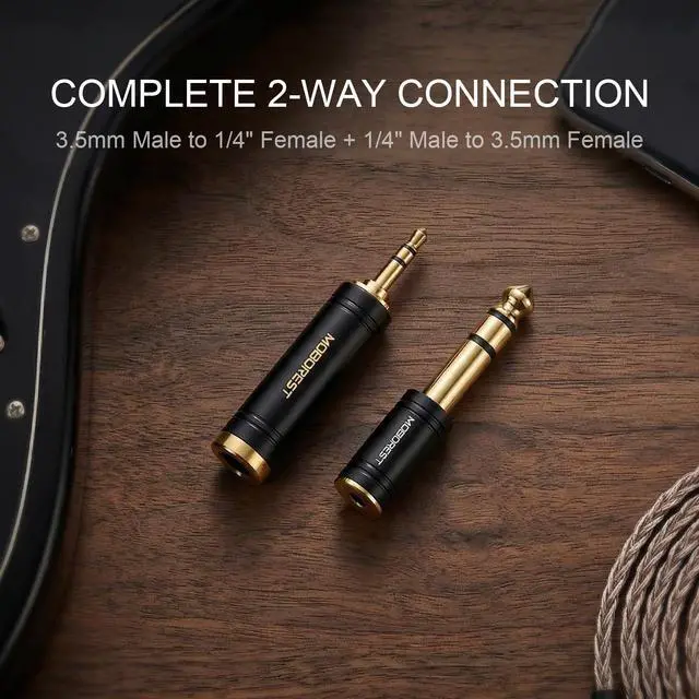 Alt view image 4 of 7 - 3.5mm to 1/4 (6.35mm) Stereo Pure Copper Audio Adapter, 1/8 Inch to 1/4 Inch Stereo Converter for Headphones and Amplifiers, Stylish Black 2-Pack