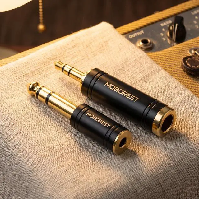 Alt view image 5 of 7 - 3.5mm to 1/4 (6.35mm) Stereo Pure Copper Audio Adapter, 1/8 Inch to 1/4 Inch Stereo Converter for Headphones and Amplifiers, Stylish Black 2-Pack